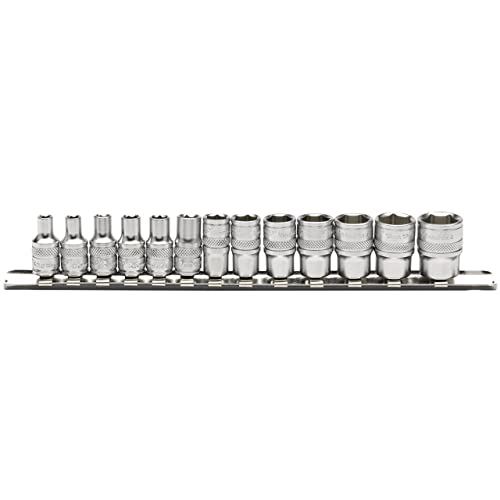 Draper 16487 1/4-Inch Square Drive Metric Sockets on Metal Rail, 13 Piece