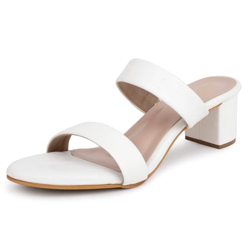 TRASE Block Heels Sandals For Women, Stylish & Comfortable Footwear (47086 White, 4 UK)