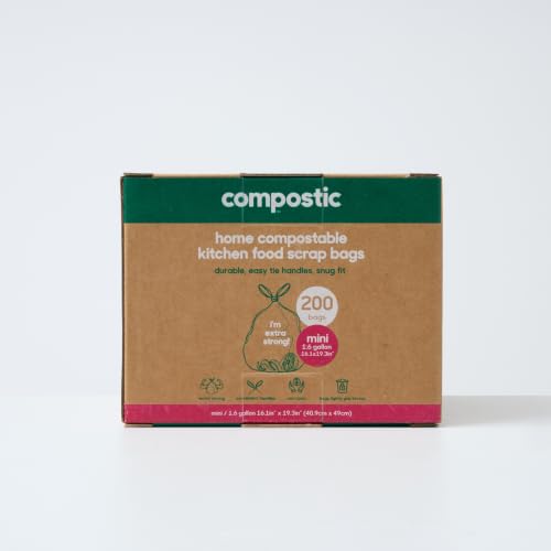 Image of Compostic Compostable Trash Bags, 1.6 Gallon Mini Bin, 200 Ct | Fits 1.6 Gal Bins, Extra Strong, Home Compostable in 12-24 Weeks, Plant-Based, BPA & GMO Free