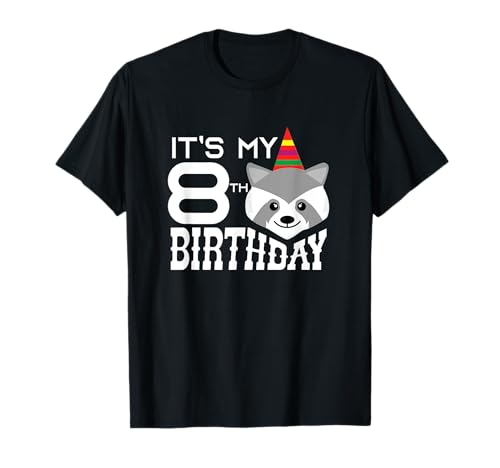 It's My 8th Birthday 8 Years Raccoon Child B-day Party Maglietta