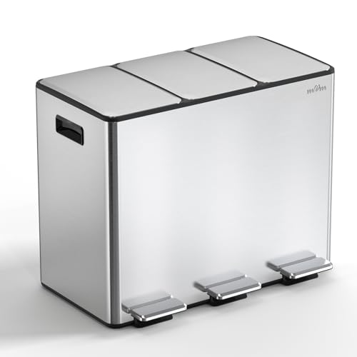 mVm Mülleimer Küche,45 Liter Treteimer,3 x 15 Liter Treteimer, 3 Fächer, Mülltrennsystem, Abfalleimer Küche mit Inneneimer aus Kunststoff,Metall,Klappdeckel, Softclose, Luftdicht mVm Mülleimer Küche,45 Liter Treteimer,3 x 15 Liter Treteimer, 3 Fächer, Mülltrennsystem, Abfalleimer Küche mit Inneneimer aus Kunststoff,Metall,Klappdeckel, Softclose, Luftdicht