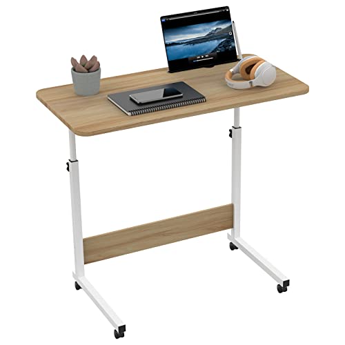 Lvechforhm Mesa Escritorio Auxiliar con Ruedas, Mesa Escritorio Auxiliar Cama 80x40cm, Mesa Ordenador Pequeña Regulable Altura, Marrón Móvil Mesa de Ordenador con Ranura para Tarjetas para Oficina