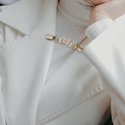 Image of LUOZZY 2pcs Dress Clips Vintage Sweater Shawl Clips Cardigan Clip Dress Shirt Brooch Clips Gold Brooches Dress Clamp for Women Girls