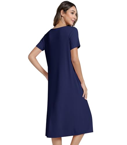 Image of NACHILA Women's Nightgowns-Viscose Made from Bamboo,Short Sleeve Nightshirt Soft Sleep Shirts Cool Sleep Dress with Pockets