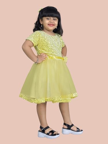 Image of Charming Girls' Kids Velvet & Net Frock with Knee-Length Short Sleeve A-line Round Neck Fit and Flare and Back Zipper Closure|Kids Dress for Baby Girls Birthday Outfit