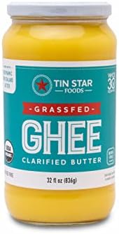 Tin Star Foods Grassfed Organic Ghee –365 Pasture Grazed, Hand Crafted Clarified Butter – Keto, Whole 30 and 21 Day Detox Approved, Lactose Free, Casein Free, – 32 fl oz
