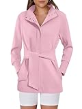 ANRABESS Womens Jacket Belted Casual Long Sleeve Wrap Trench Coat 2025 Spring Trendy Button Up Dressy Outerwear with Pockets Light Pink X-Large