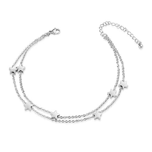 VU100 Etoiles Bracelet de Cheville pour Femme Fille Bijoux en Acier inoxydable Chaîne De Cheville Argent