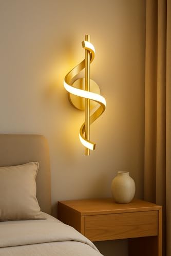 Image of Modern Curvy 12W LED Wall Lamp with 3-Color Changing for Bedroom & Modern Home Decor (Gold Spiral- W 20)