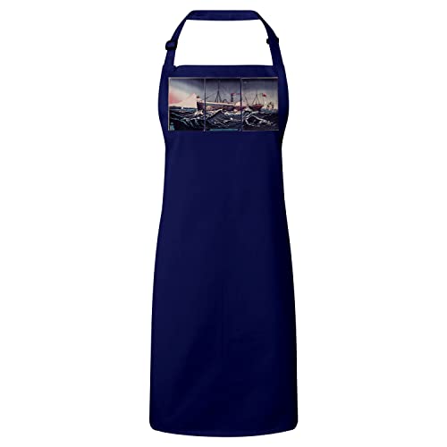 Tablier cuisine navy estampe japonaise triptyque vintage bateau à vapeur