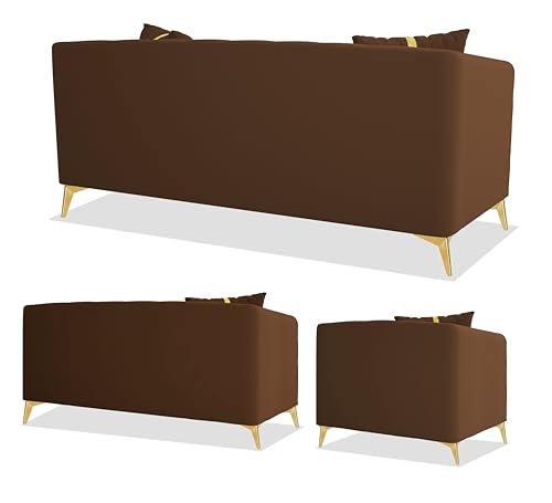 Image of Adorn India Premium Mystic - 3 Years Warranty - 3+2+1 Sofa Set Velvet Suede Fabric - Brown