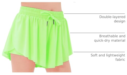 Image of Stelle Girls Flowy Shorts with Pockets Athletic Running Skirt High Waist Butterfly 2 in 1 Sports Short 5-16 Years