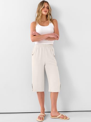 Image of ANRABESS Womens Wide Leg Capri Pants Elastic Waist Casual Loose Lounge Trousers 2026 Summer Flowy Beach Vacation Clothes