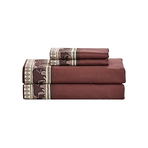 Sheets & Beyond Cabin Printed Super Soft Cotton Touch Microfiber 4 Piece Bedroom Sheet Set (King Size, Bear)