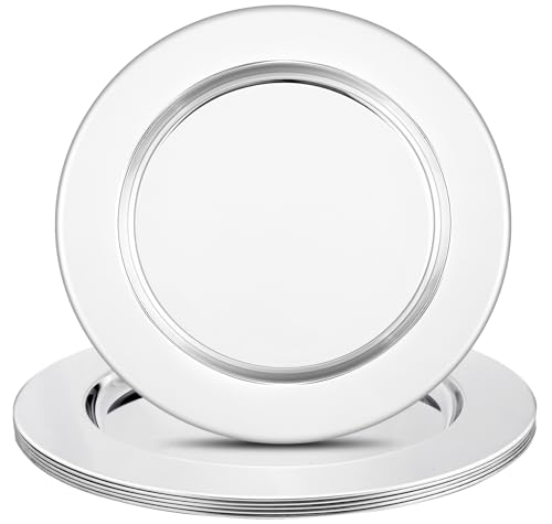 Enjamyo 6 Pack Charger Plates, 13 Inch, Round, Silver