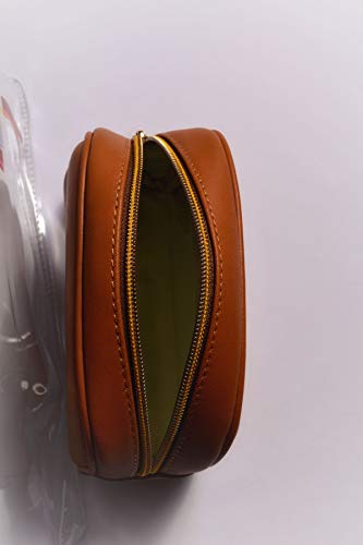 Regular Ren Women's Genuine Leather, Character Printed Tote Bag With Solid Brown Cosmetic Pouch Combo Set (Clear, 12"X6"X12") #TOP5