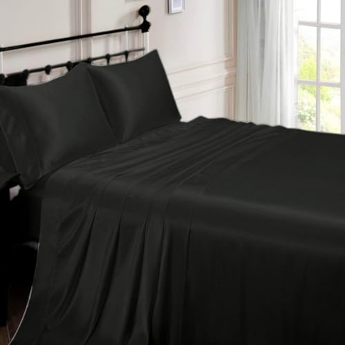 Satin de soie linge de lit noir pour une chambre moderne