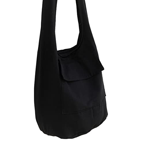 Image of Rare Asian East Hippie Bag Hobo Cotton Sling Cross-body Handmade Bohemian Black Size Medium