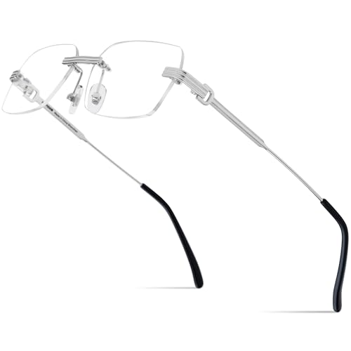 Image of HEPIDEM Vintage Style Rimless Rectangular Metal Eyeglasses for Men,New Frameless Square Optical Glasses Frame