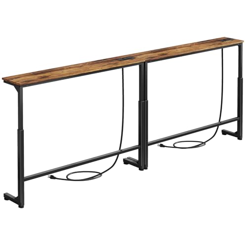 Kitstorack 2-Pack Narrow Console Table with Adjustable Height (25'-33') & 2 Power Outlets, Skinny...