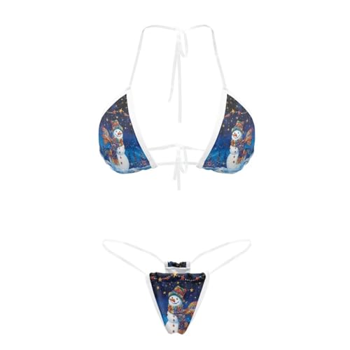 TOADDITDO Christmas Swimsuit for Women Snowman 2 Piece Triangle High Split Swimwear Sexy Clear Straps Bathing Suit with Bottoms