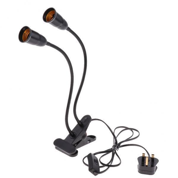 5xUK Plug E27 2-Head Clip on Reading Light Base Desk Reading Lamp Socket Black-picture-12