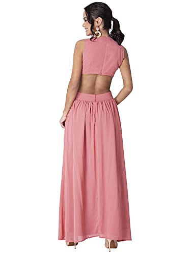 Image of FabAlley Women's Georgette Pink Cut Out Waist Maxi Dress