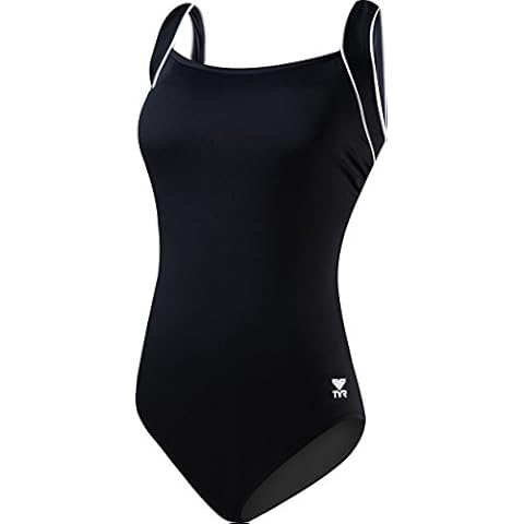 TYR Sport Women's Polyester Solid Square Neck Tank Swimsuit, Black, 12 Cover