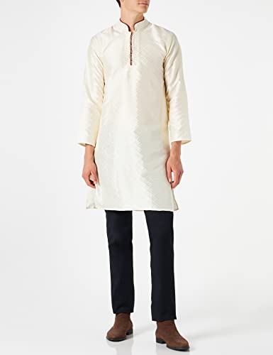 Image of SKAVIJ Men's Art Silk Woven Design Kurta Pajama Set Festive Jacquard 2-Piece Ethnic Dress