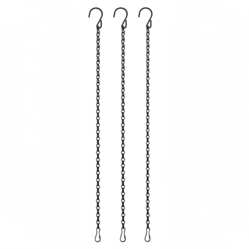 Kenovate 3 Pcs Hanging Chains with Hooks and Clips 19.7 Inch Metal Hanging Basket Chains Plant Hangers Flower Pot Chains for Bird Feeders Wind Chimes Lanterns Planters Indoor Outdoor Decor (Black)