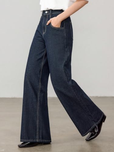 Image of GRECIILOOKS Denim Jeans for Women High Rise Waist | Relaxed Baggy Jeans for Woman Bootcut Wide Leg | Casual Loose Fit Denim Jean with Secure Zip & Button Closure | Stylish Everyday Wear Pant