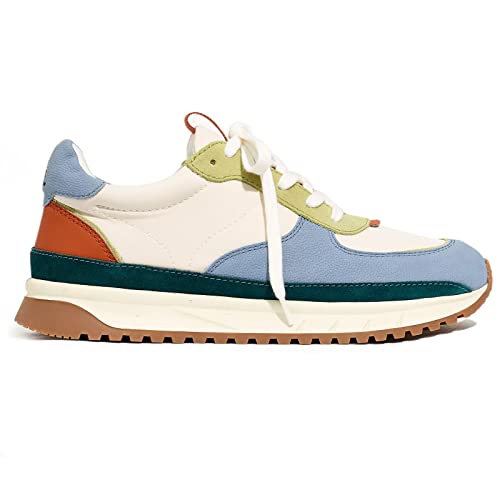 Womens Lace Up Platform Sneakers Retro Colorblock Faux Leather Suede Splicing Comfortable Non Slip Athletic Walking Shoe Blue #TOP25