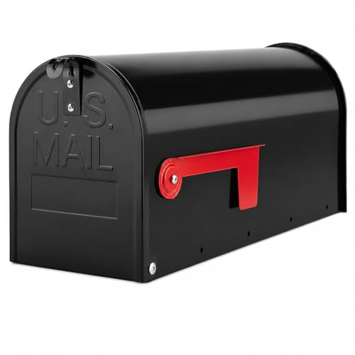 HomeSake Medium Mailbox Post Mount for Letters & Small Packages 19 in Large Interior Galvanized Steel Outdoor Mailbox Wide Opening Weatherproof Rust-Resistant Curbside Mailbox for Home (Black)