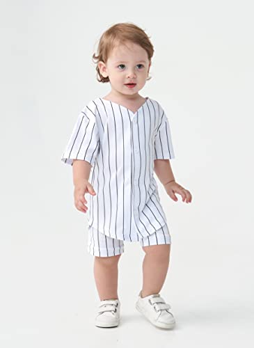 Image of Yuji Itadori Toddler Boys Baseball Pants Set Striped Sport Shorts Set Kids Button Down Shirts Elastic Waist Pants