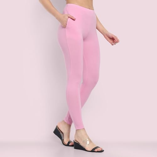 Image of ONE SKY Women Full Length Leggings | Cotton Modal Spandex Blend | High Waist Stretchable & Bio-Washed Fabric | Colour-Lock Technology | Comfortable Leggings for Women