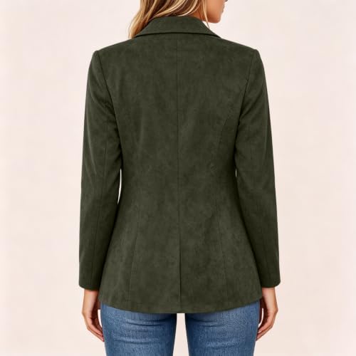 Womens Faux Suede Blazers Business Casual Fall Suit Jackets Army Green - image 5