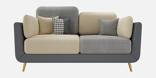 Image of Black Wood Modern Montez Luxurious Velvet 2 Seater Sofa for Bedroom, Living Room, Dining Room, Drawing Room, Home Office in Bug Resistant Wood (Grey & Beige, 2 Seater)