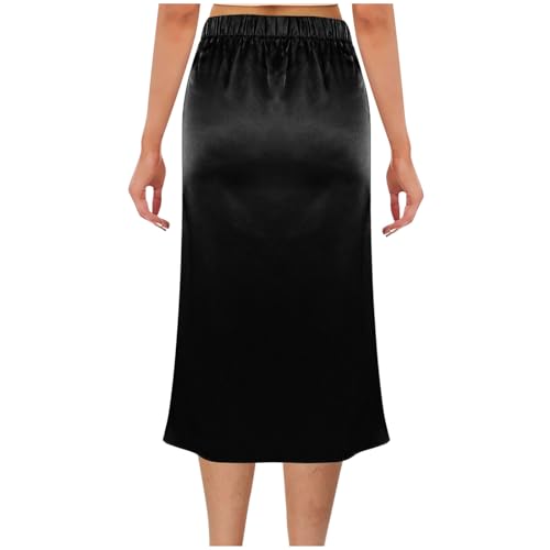 Women's Satin Midi Skirt Gradient Slippery Elastic Waist Slim Fit Skirt Dinner Wedding Cocktail Formal A-Line Skirts2