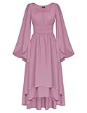 Women Renaissance Costume Split Bell Sleeve Double Layered High Low Dress Orchid L