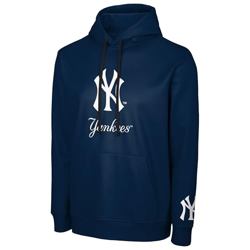 FOCO MLB Men's Official Primary Logo Wordmark Performance Pullover Hoodie Sweatshirt (US, Alpha, Medium, Regular, Regular, New York Yankees - Navy, New York Yankees)