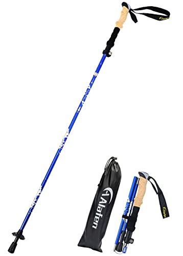 A ALAFEN Lightweight Collapsible Trekking Pole - 7075 Aluminum Adjustable Walking Stick for Hiking & Travel, Foldable Quick-Lock Design, Single Pole for Adults & Seniors, Fits 5'1' - 6'2', Blue