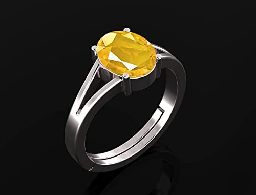9.5 carat Silver Plated Yellow Natural Lab Tested Astrological Yellow Sapphire Pukhraj Gemstone adjustable Ring For Men or Women's2