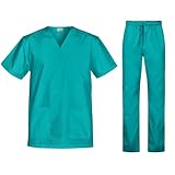 B-well Cesare Unisex-Schrubb-Set Schlupfkasack + Schlupfhose Set Medizin Arzt Uniform Schlupfjacke Oberteil mit Hose Medizinische Berufsbekleidung Teal XL