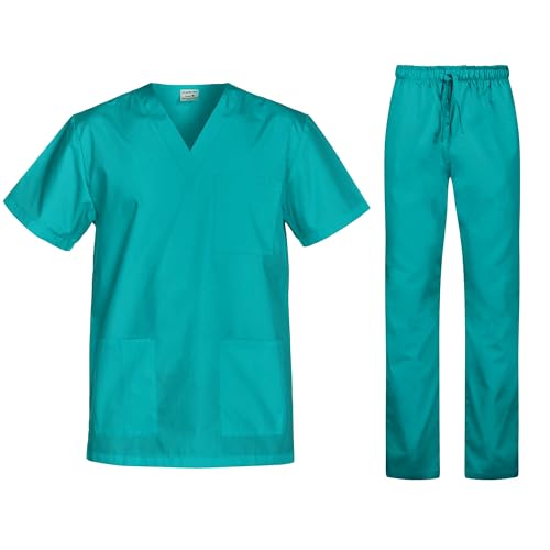 B-well Cesare Unisex-Schrubb-Set Schlupfkasack + Schlupfhose Set Medizin Arzt Uniform Schlupfjacke Oberteil mit Hose Medizinische Berufsbekleidung Teal L