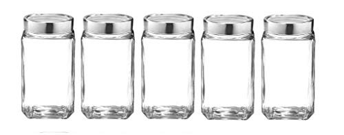 Image of Glass Jar with Lid, Cube Glass Container for Kitchen, 3000 ml, pack of 5