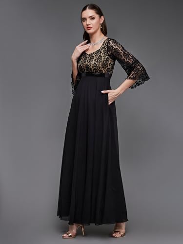 Image of Miss Chase Women's Round Neck Cap Sleeves Lace Knee -Long Skater Dress