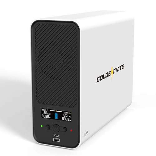 GOLDENMATE 1500VA/1000W Lithium UPS Battery Backup & Surge Protector, White