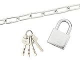  3,5 x 28 x 14 mm cadena de acero + 40 mm candado Set con 4 unidades de llave para seguro, también exterior - 0,5 metros hasta 5 metros - Longitud a elegir
