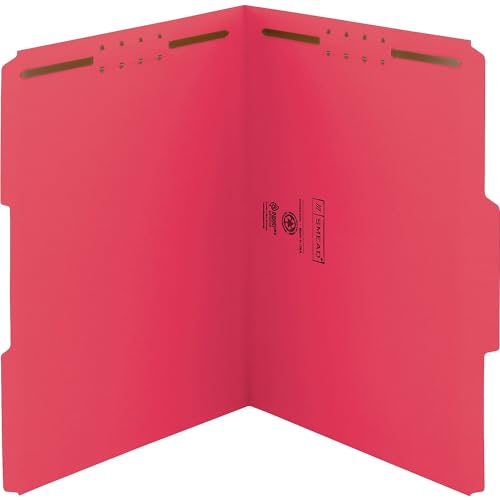 Smead Folder na dokumenty Watershed/CutLess, 2 zapięcia, wzmocniona zakładka do cięcia 1/3, rozmiar litery, czerwony, 50 w pudełku (12742)