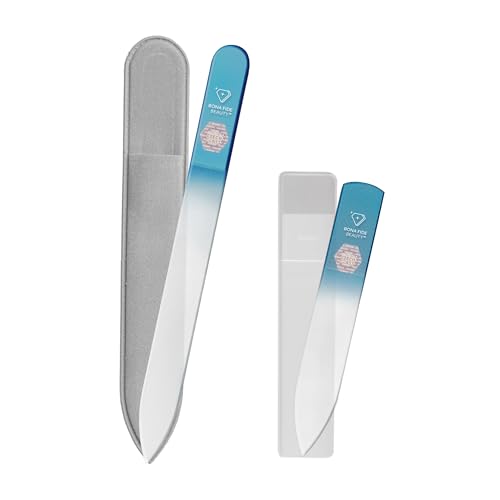 Bona Fide Beauty Czech Glass File & Nano Buffer Shine Set 2 Piece Genuine Bohemian Glass Nail Set in Aqua